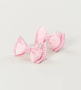 Bico de Pato Laço Xadrez e Flor Rosa com 2 unidades Rosa
