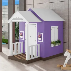 Casinha de Brinquedo com Varanda e Cerca Artesanal L12 Branco-lilás em MDF Criança Feliz Casinha de Brinquedo com Varanda L12 Branco-lilás em MDF Criança Feliz