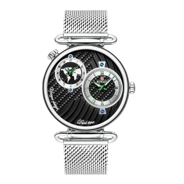 Relógio de Pulso Masculino Analógico 62002 Mostrador Duplo Pulseira de Aço Inox Impermeável Cinza Reward Relógio de Pulso Masculino 62002 Analógico Aço Inox Mostrador Duplo Cinza Reward