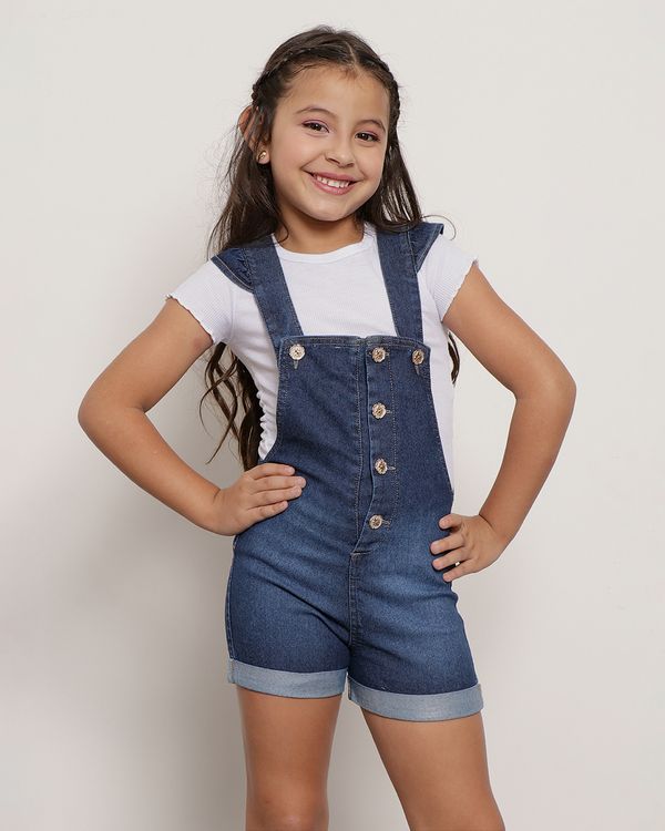 Jardineira Jeans Infantil Básica Azul Médio 4