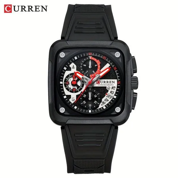 Relógio Esportivo Masculino Multifuncional com Cronômetro à Prova D'água Pulseira de Borracha Preto Curren Relógio Esportivo Masculino Multifuncional à Prova D'água Pulseira de Borracha Preto Curren