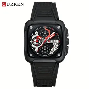 Relógio Esportivo Masculino Multifuncional com Cronômetro à Prova D'água Pulseira de Borracha Preto Curren Relógio Esportivo Masculino Multifuncional à Prova D'água Pulseira de Borracha Preto Curren