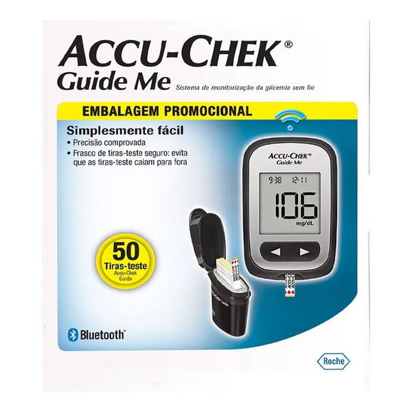 Kit Aparelho de Glicemia Accu Chek Guide Me com 50 Fitas