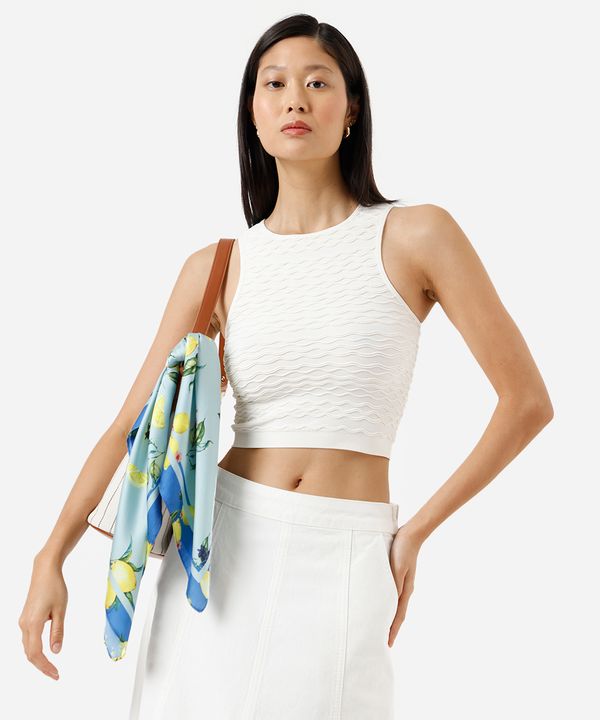 regata cropped feminina de poliamida texturizada off white M
