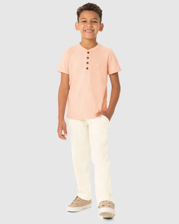 Conjunto Menino Calça Cadarço Frontal Em Viscolinho Texturizado - Carinhoso Laranja - 8