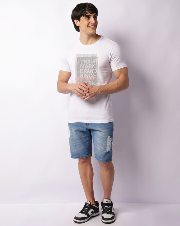Bermuda Jeans Masculina Reta Destroyed Azul 46