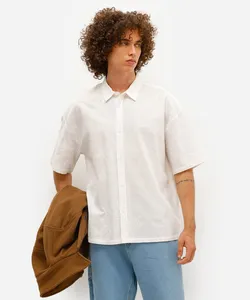 camisa masculina de algodão bordada floral off white M