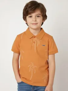 Polo Estampada Manga Curta Infantil Para Menino- LARANJA 8