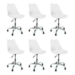 Kit 6 Cadeira Leda Giratória com Almofada e Rodízios Branco