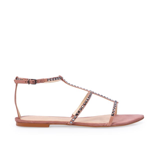 Sandália Rasteira Couro Nobuck Rosa Malva 36