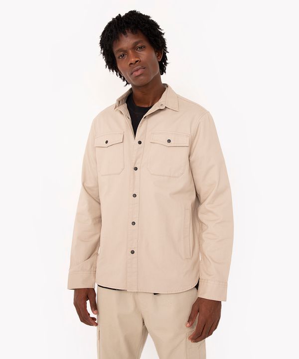 camisa de sarja com bolso manga longa bege P