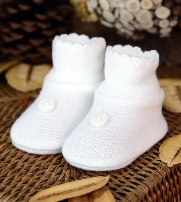 Sapatinho para Bebê Botão Tam. RN Branco -