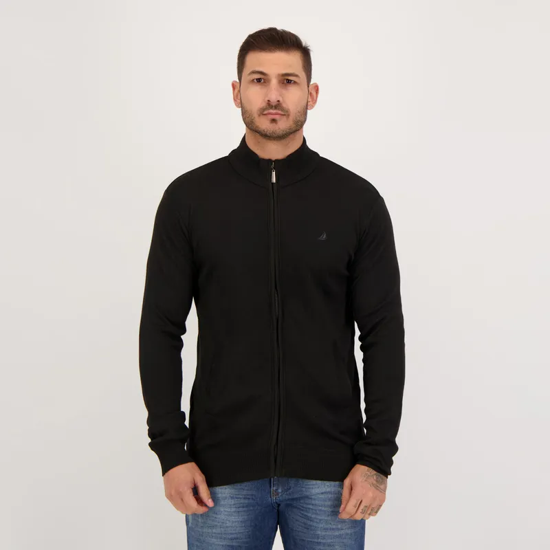 Suéter Balboa Smooth e Zipper Preto