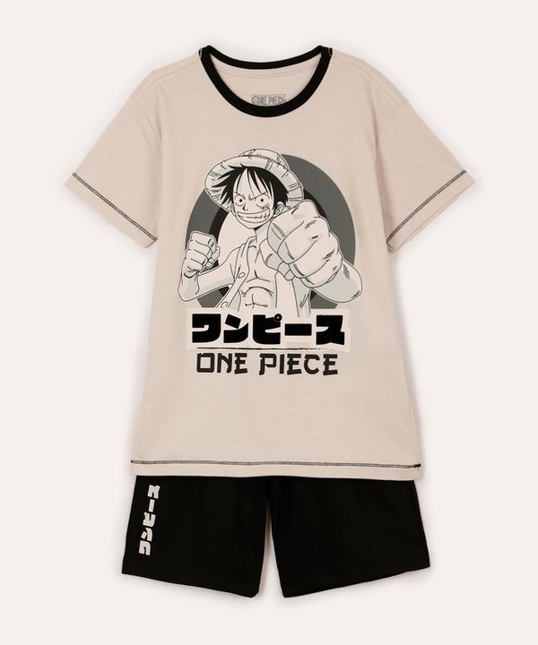 pijama juvenil curto de algodão one piece bege 16