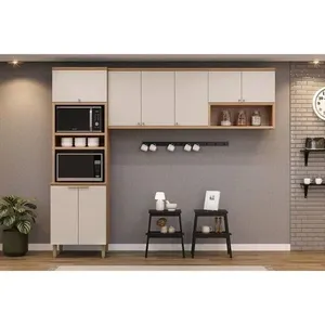 Cozinha Completa Selene Kit 3 Peças 100% MDF 120cm Off White Jequitiba com Portas e Prateleiras Linea Brasil Cozinha Completa Selene 3 Peças (2aéreos+1torrequente) Cp13 Jequitiba-off White Fosco - Linea Brasil