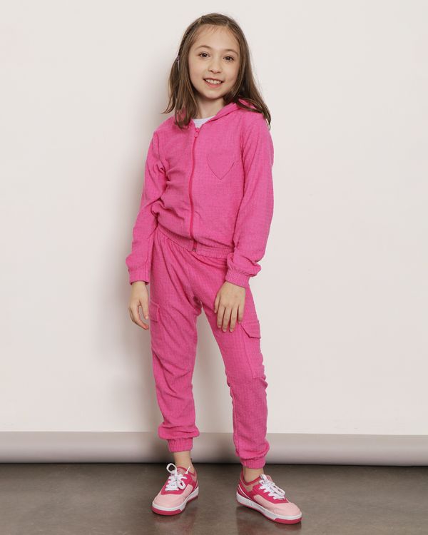 Calça Infantil Jogger Atoalhada Bolso Cargo Rosa 4