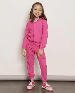 Calça Infantil Jogger Atoalhada Bolso Cargo Rosa 4