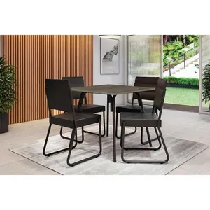 Sala Jantar Mesa 1569 Aço 90cm + 4 Cadeiras 1736 Preto/Legno - Preto - Carraro