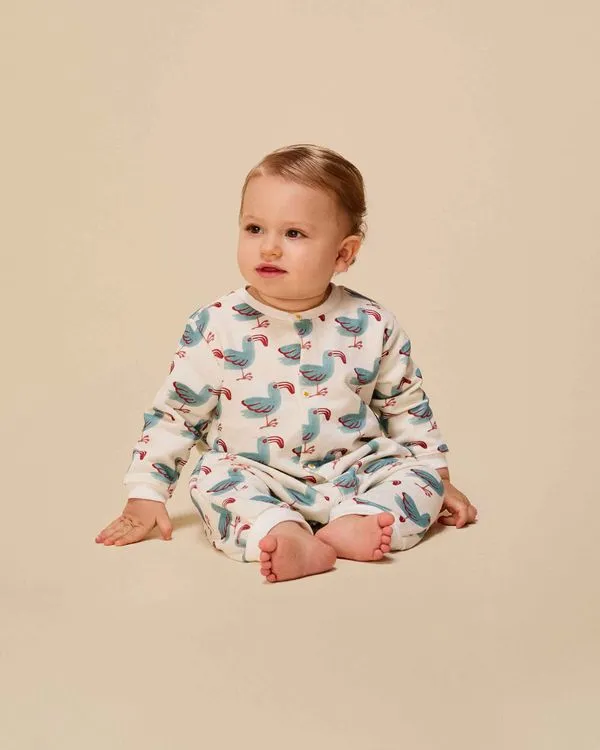 Macacao Bebe Moletom Gaivota Ml Est Gaivota Fundo Off White - 6M