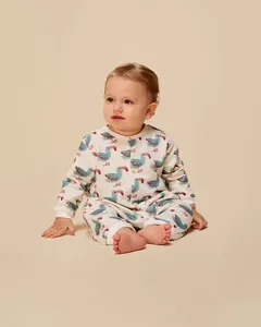 Macacao Bebe Moletom Gaivota Ml Est Gaivota Fundo Off White - 6M