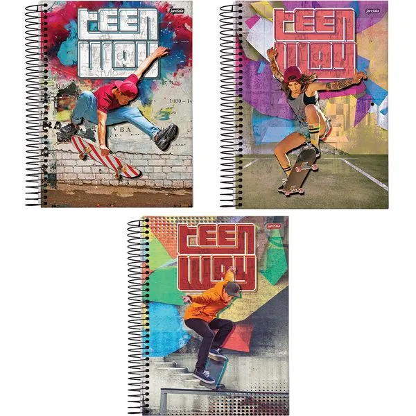 Caderno Universitário Espiral Teen Way Sortido 15 Matérias 300 Folhas 5936177 - Jandaia
