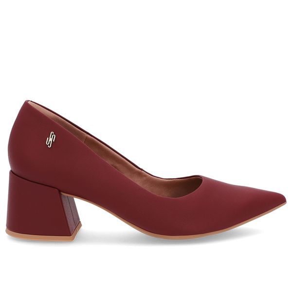 Scarpin Salto Bloco Couro Vermelho Bico Fino 33