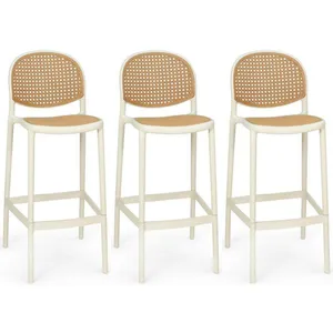 Kit 3 Banqueta Alta Com Encosto Roma Em Polipropileno Cozinha/bancada - Nude