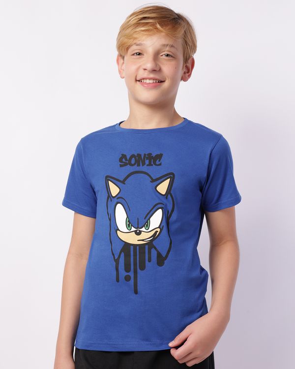 Camiseta Juvenil Algodão Sonic Manga Curta Azul 16