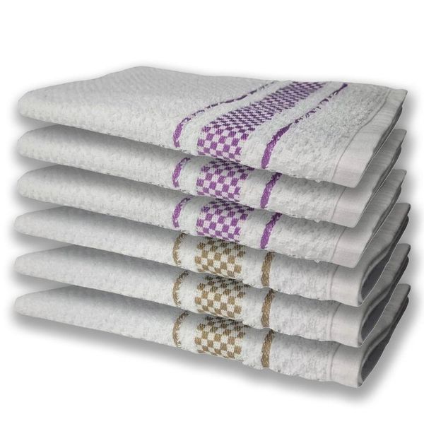 6 Panos De Prato Atoalhado Felpudo Premium Roxo+marrom