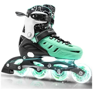 Patins Regulável e Ajustável para Crianças com Rodas Iluminadas, Tam BR 33 a 37, Kuxuan, Verde 110v