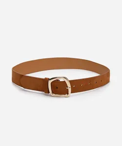 cinto feminino de suede com fivela orgânica - marrom 85CM