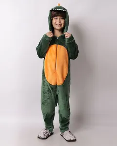 Pijama Macacão Infantil Fantasia Interativo Dinossauro Verde 4