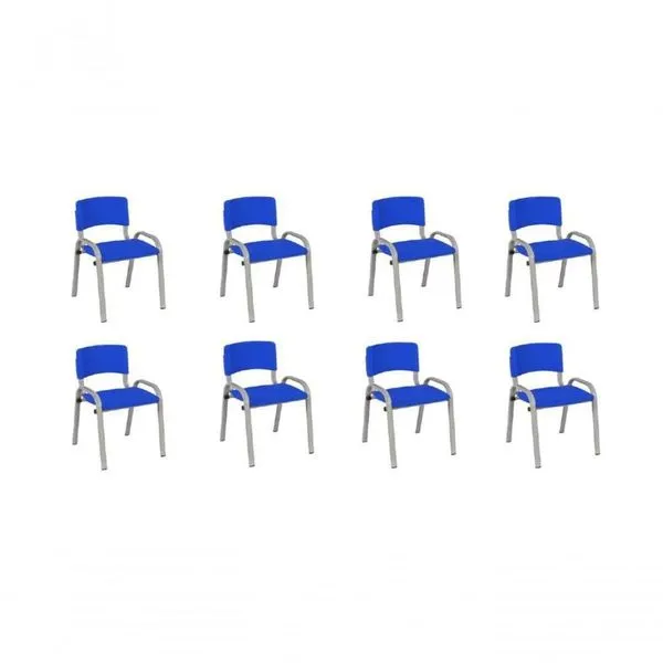Kit 8 Cadeiras Infantil Iso, Escola, Base Cinza- Azul