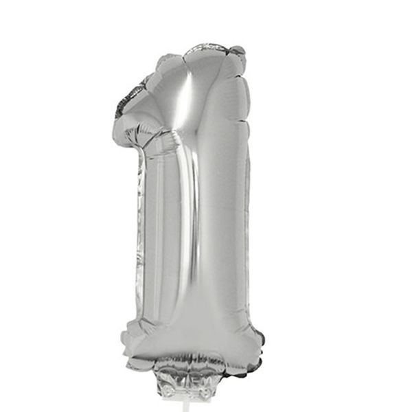 Balão Metalizado 16" Funny Número 1 Prata com Suporte