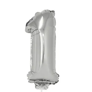 Balão Metalizado 16" Funny Número 1 Prata com Suporte