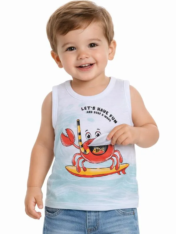 Camiseta Regata Estampada Infantil Para Menino- BRANCO 2