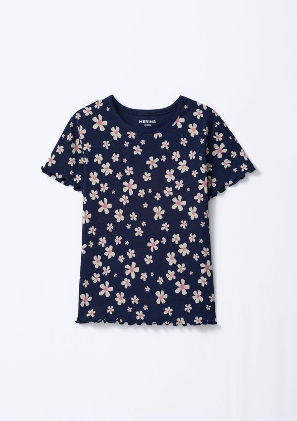 Blusa Infantil Menina Manga Curta Em Ribana Estampada - Azul 014