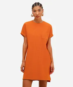 vestido curto feminino básico flamê manga curta laranja PP