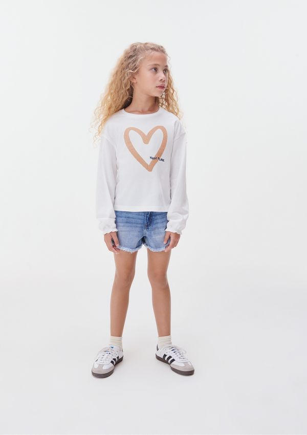 Blusa Manga Longa Infantil Menina Com Glitter - Off white 005
