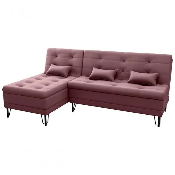 Sofá Cama Com Chaise 3 Lugares 2,00 Mts Nice Matrix Rosê