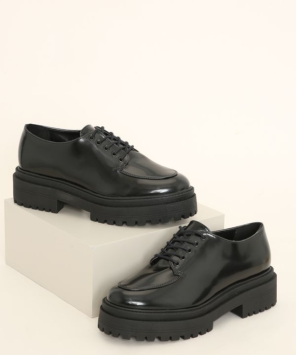 Oxford Feminino Oneself com Cadarço Salto Médio Tratorado Preto 36