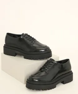 Oxford Feminino Oneself com Cadarço Salto Médio Tratorado Preto 35