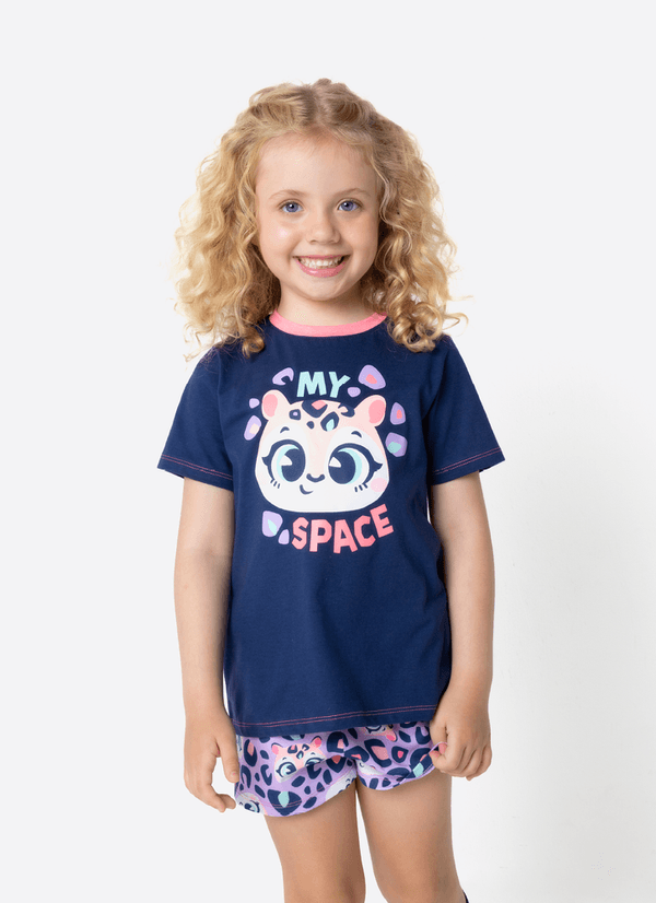 Pijama Manga Curta Algodão Menina Onça 4