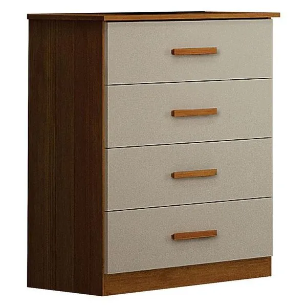 Cômoda Rubi 4 Gavetas em MDF com Puxador em Madeira Off White Cinamomo Cômoda Rubi 4 Gavetas Cinamomo Off White- Leifer Móveis