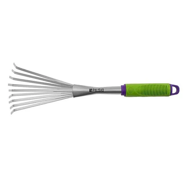 Vassoura para Grama e Jardim 630078 com 9 Dentes Elásticos Cabo Emborrachado Verde Palisad Vassoura para Grama e Jardim 630078 9 Dentes Aço Carbono Cabo Emborrachado Verde Palisad