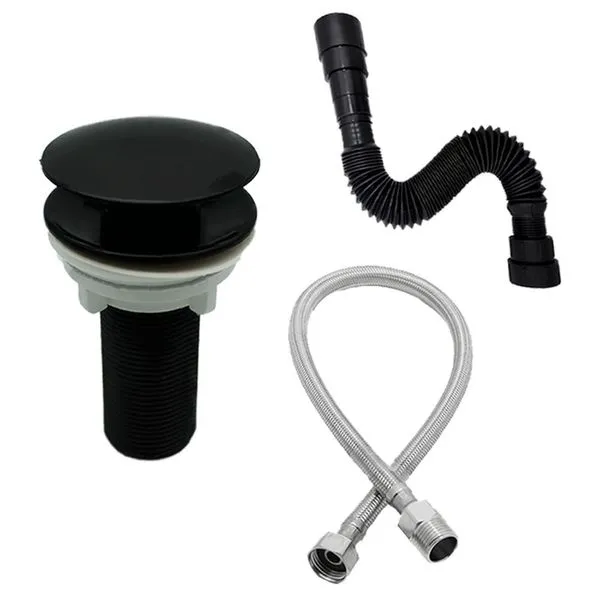 Kit Hidráulico Válvula Click 7-8 ABS com Sifão Sanfonado e Engate Malha de Aço 40cm Preto Shop Hidráulica Kit Hidráulico Válvula Click 7-8 ABS Sifão Sanfonado Engate 40cm Preto Shop Hidráulica
