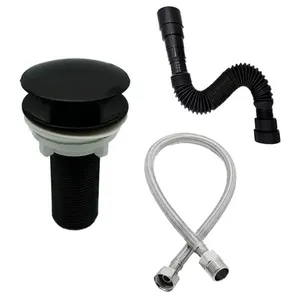 Kit Hidráulico Válvula Click 7-8 ABS com Sifão Sanfonado e Engate Malha de Aço 40cm Preto Shop Hidráulica Kit Hidráulico Válvula Click 7-8 ABS Sifão Sanfonado Engate 40cm Preto Shop Hidráulica