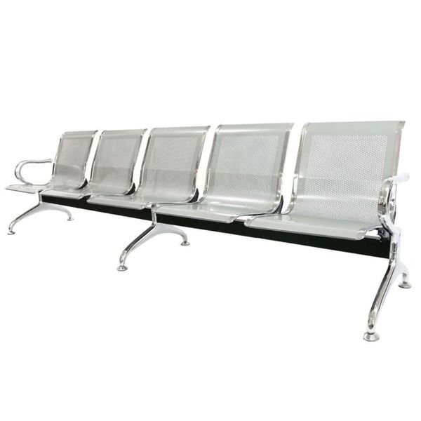 Longarina 5 Lugares Nr-17 Dubai Fratini 281 Cm (larg) Aço Carbono, Cromado E Pintura Cinza C- Braços