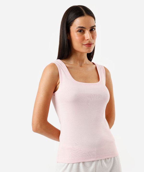 regata de pijama em algodão decote quadrado rosa P