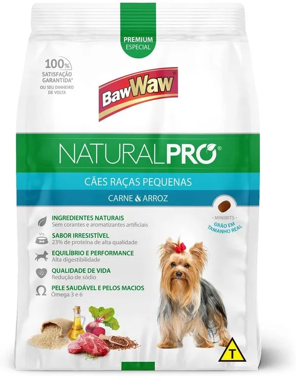Ração Baw Waw Natural Pró Cão Pequeno Carne e Arroz 1kg